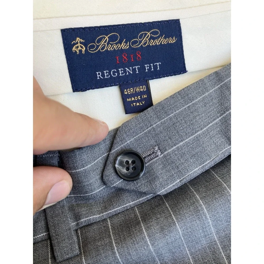 Brooks Brothers 1818 Regent Fit Mens 46x40 Grey Blue Plaid Wool Dress Pant Italy